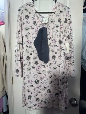 women's nightgown and fleece socks